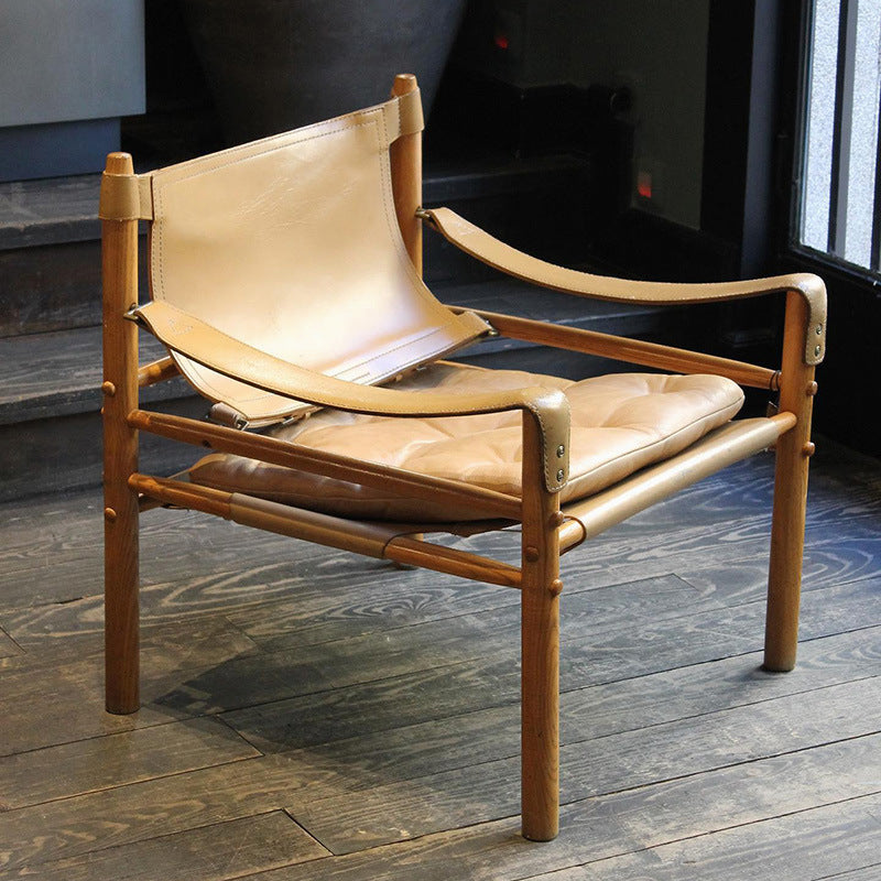 Scandinavian style genuine leather safari chair
