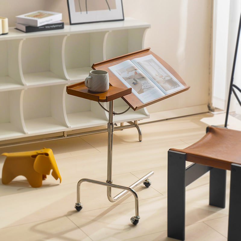Wooden side desk with casters