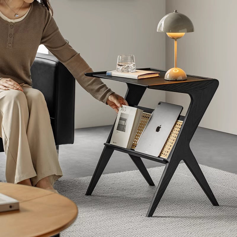White ash wood natural wood rattan style side table