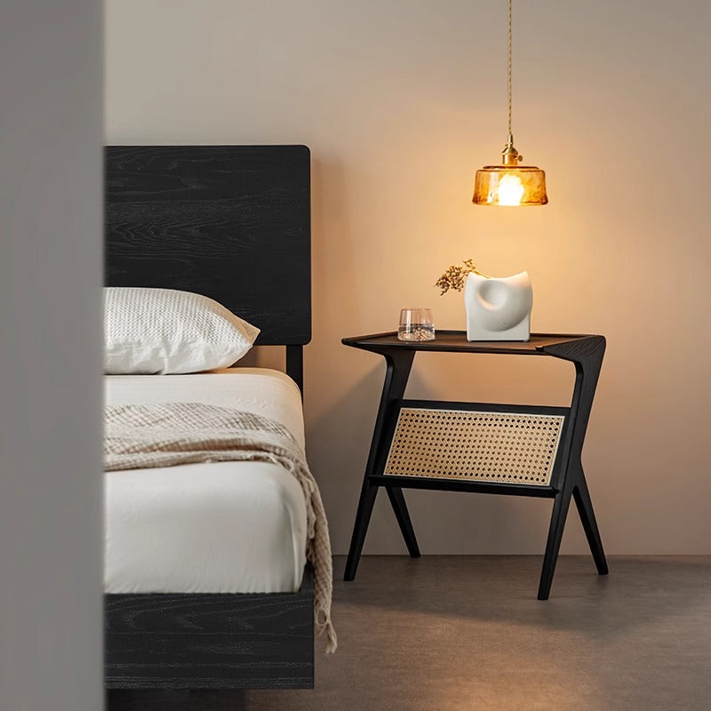 White ash wood natural wood rattan style side table