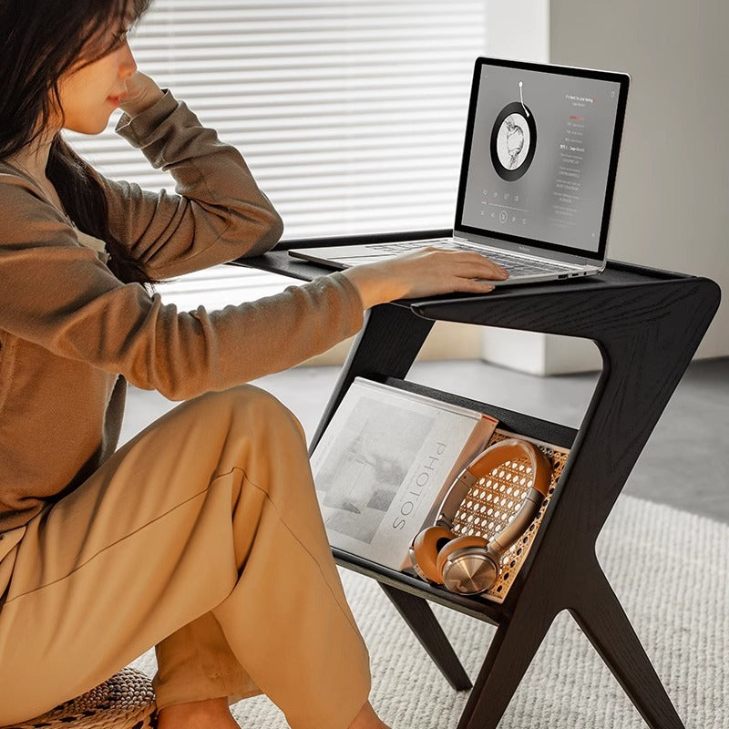 White ash wood natural wood rattan style side table