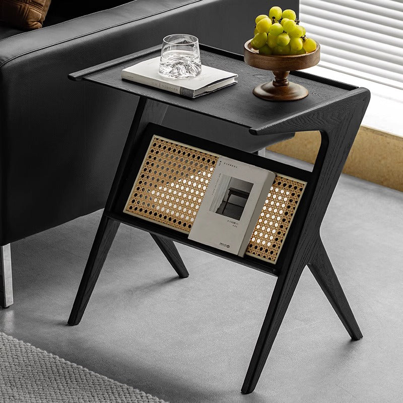 White ash wood natural wood rattan style side table