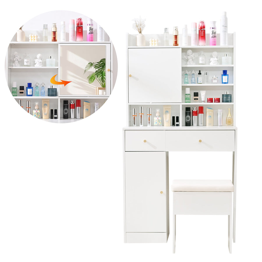 Vanity desk dresser with stool