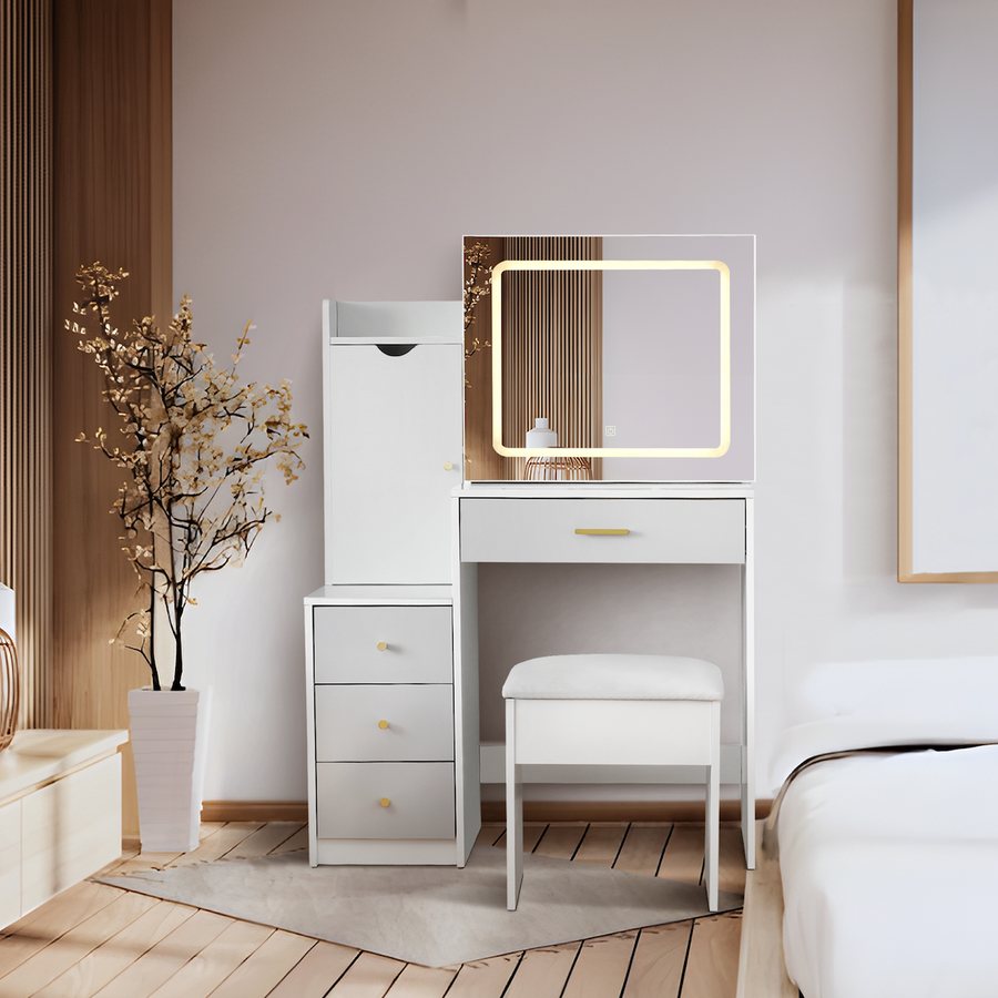 LED light desk dresser with side storage