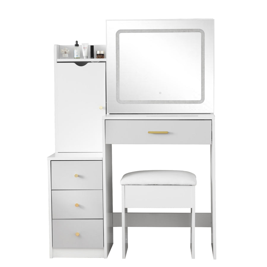 LED light desk dresser with side storage