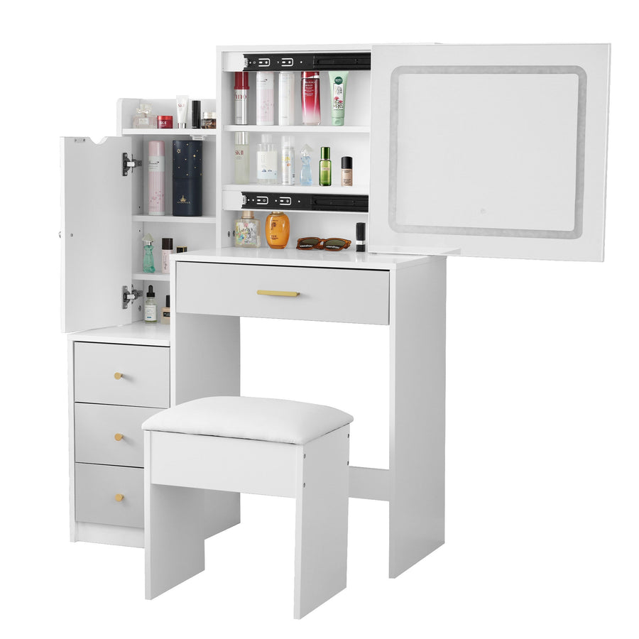 LED light desk dresser with side storage