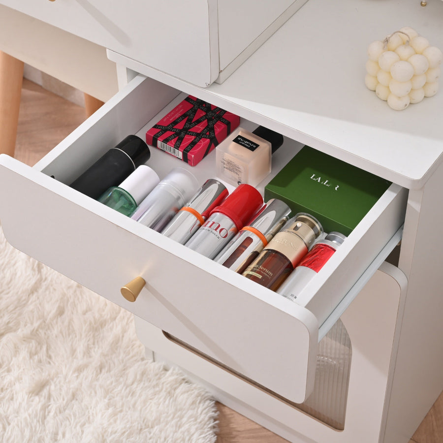 3-color LED desk dresser with side storage