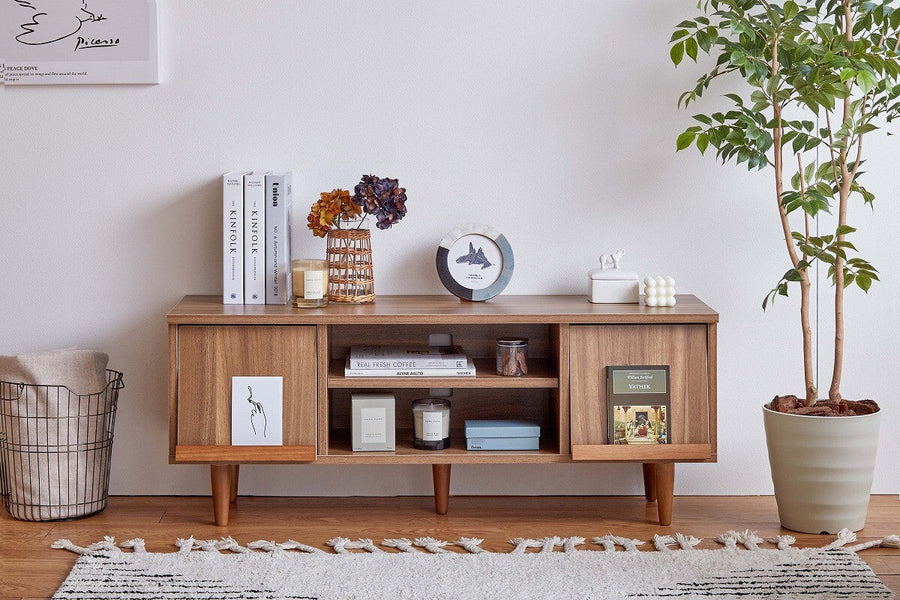 Compact flap door TV stand