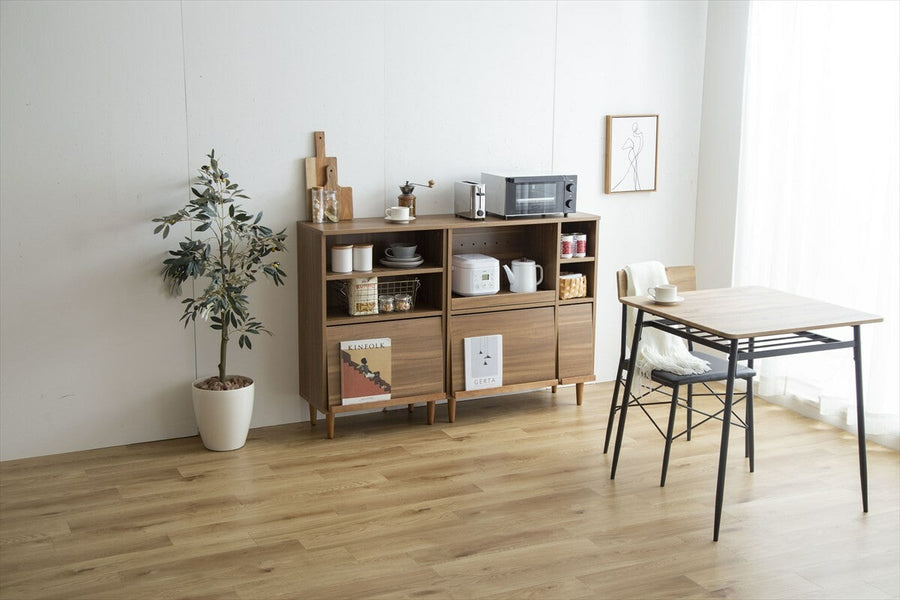 Scandinavian wooden range stand with flap door and two outlets