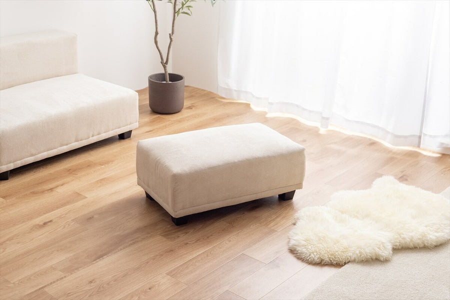 Scandinavian style natural wood frame corduroy ottoman