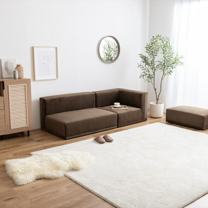 Scandinavian style natural wood frame corduroy ottoman