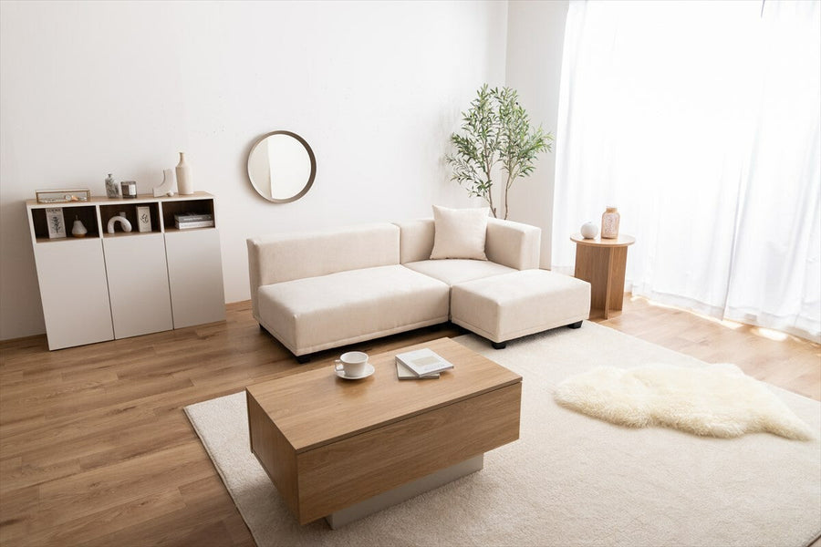 Scandinavian style natural wood frame corduroy corner sofa
