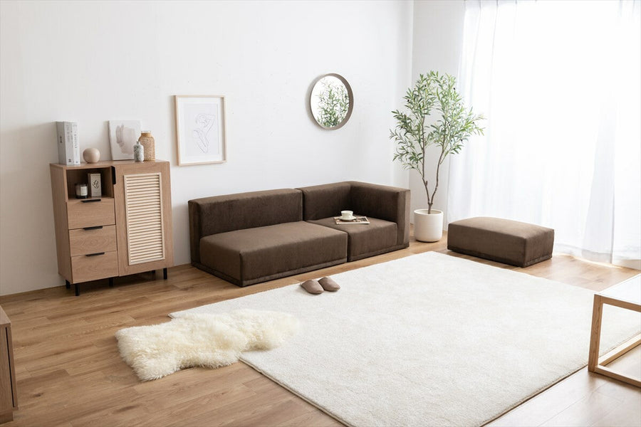 Scandinavian style natural wood frame corduroy corner sofa