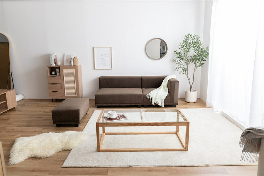 Scandinavian style natural wood frame corduroy ottoman