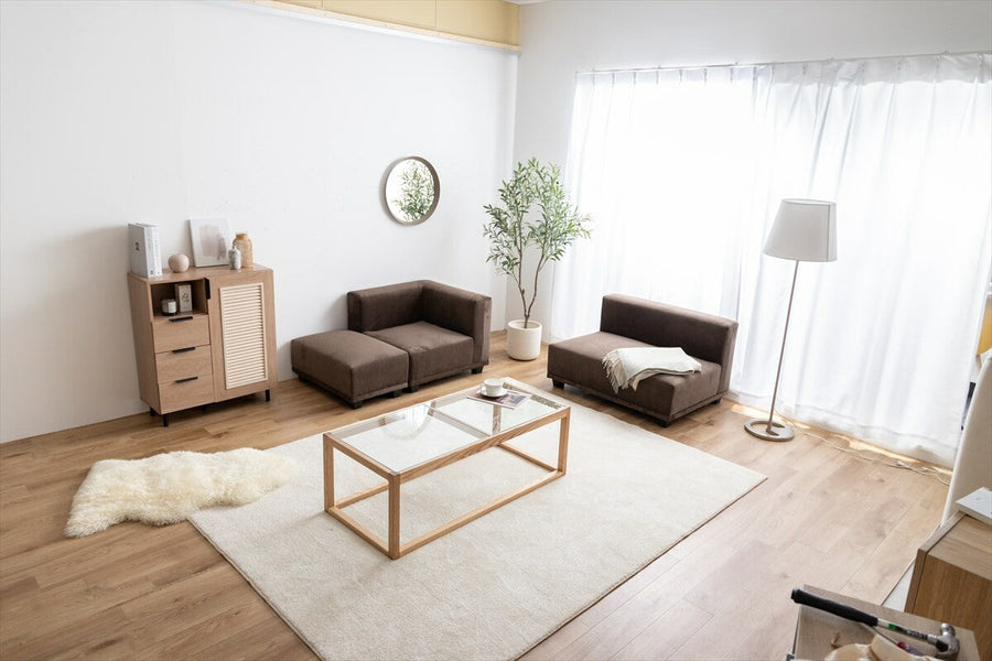 Scandinavian style natural wood frame corduroy ottoman