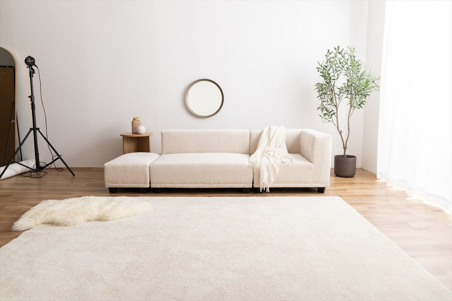 Scandinavian style natural wood frame corduroy ottoman