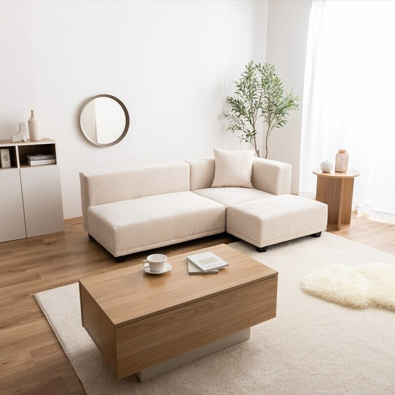 Scandinavian style natural wood frame corduroy corner sofa