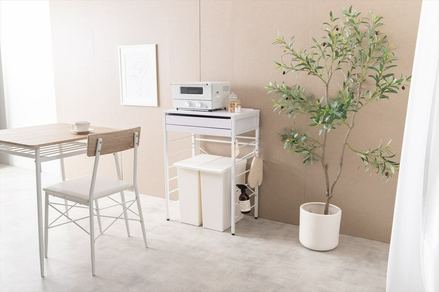 Scandinavian style 60cm wide low-type trash can with power outlet and top rack