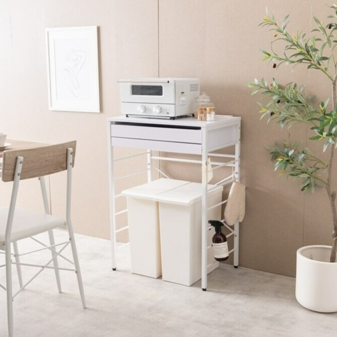 Scandinavian style 60cm wide low-type trash can with power outlet and top rack