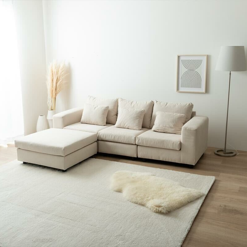 Scandinavian 3-seater couch set of 4 (2 corner sofas, 1-seater sofa, ottoman)