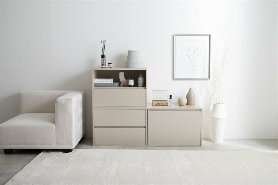 Nordic wooden combination TV stand (open storage + drawer)