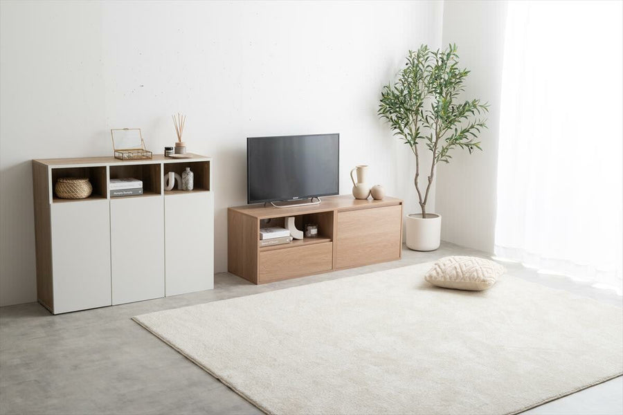 Nordic wooden combination TV stand (open storage + drawer)