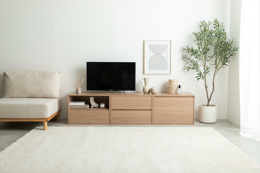 Nordic wooden combination TV stand (open storage + drawer)