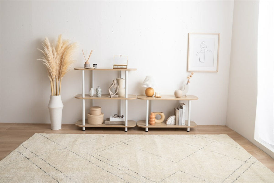 Korean interior style wooden board two-tier rack
