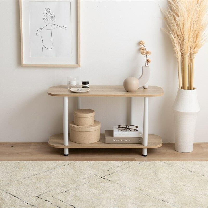 Korean interior style wooden board two-tier rack