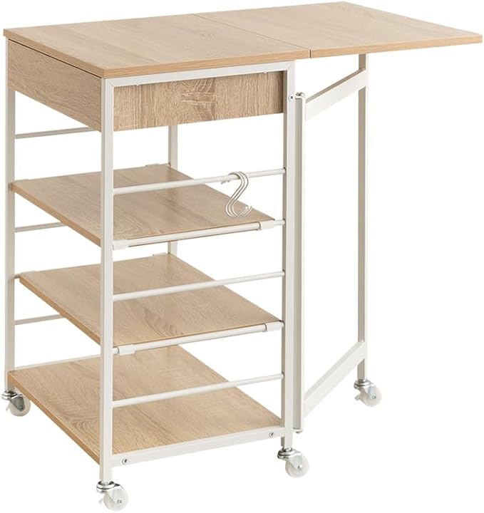 Simple design, butterfly top, extendable kitchen cart with drawers