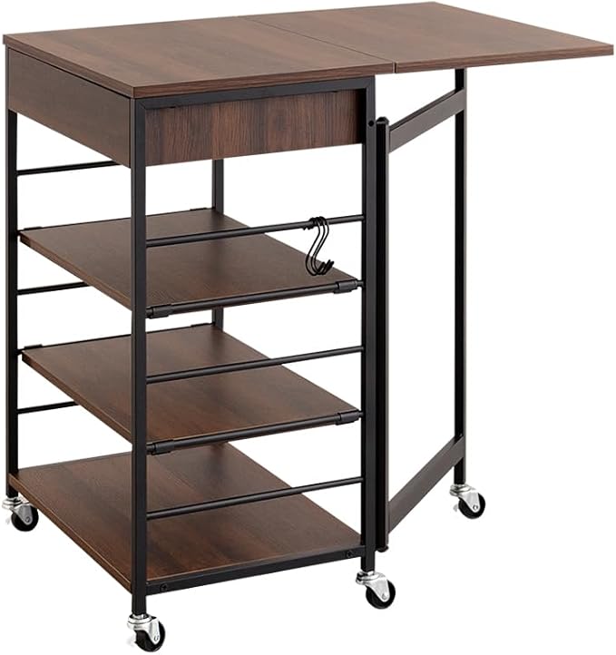 Simple design, butterfly top, extendable kitchen cart with drawers
