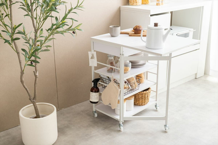 Simple design, butterfly top, extendable kitchen cart with drawers