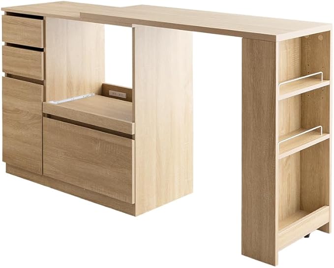 Scandinavian modern wooden kitchen counter with extendable sliding platform