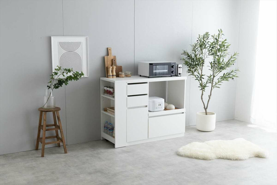 Scandinavian modern wooden kitchen counter with extendable sliding platform