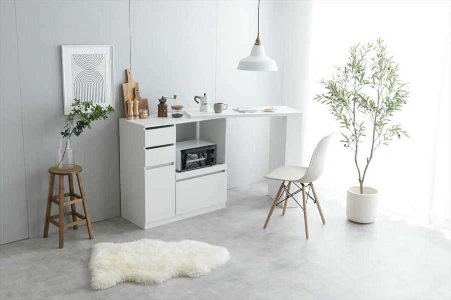 Scandinavian modern wooden kitchen counter with extendable sliding platform