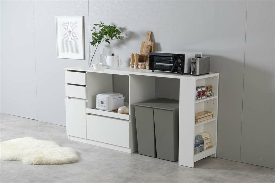 Scandinavian modern wooden kitchen counter with extendable sliding platform