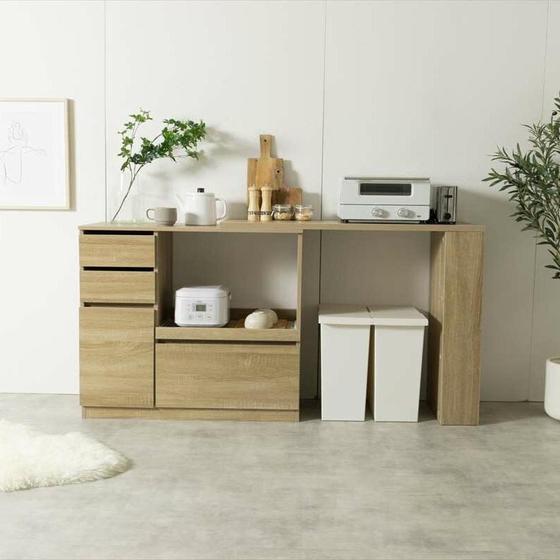 Scandinavian modern wooden kitchen counter with extendable sliding platform