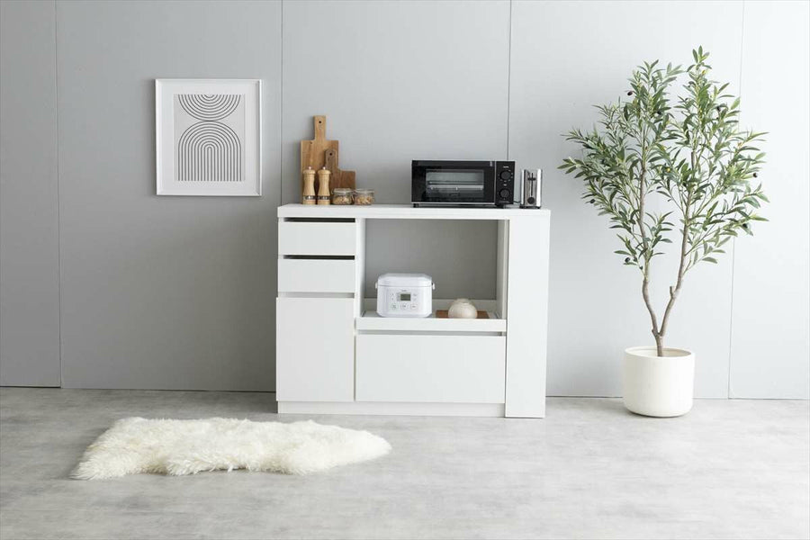 Scandinavian modern wooden kitchen counter with extendable sliding platform