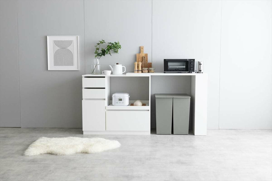 Scandinavian modern wooden kitchen counter with extendable sliding platform