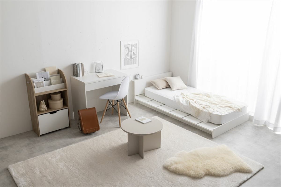 Scandinavian style bed with wide slats, low semi-single short bed