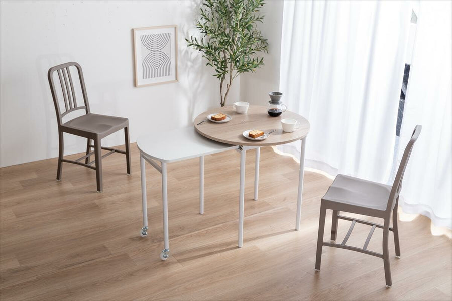 Modern extendable sliding steel leg round dining table