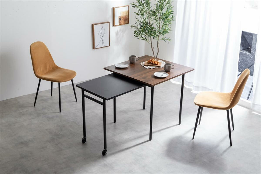 Modern extendable sliding steel leg square dining table