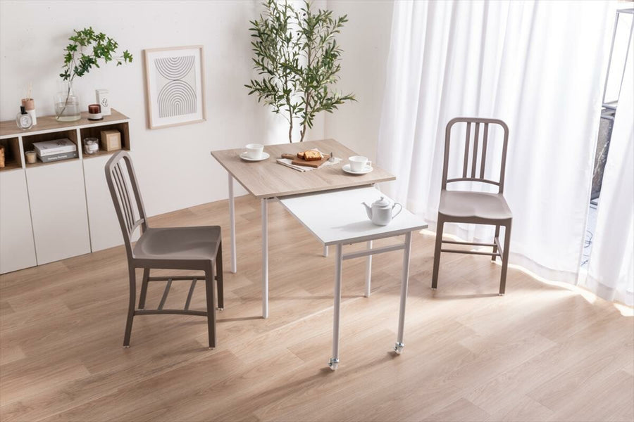 Modern extendable sliding steel leg square dining table