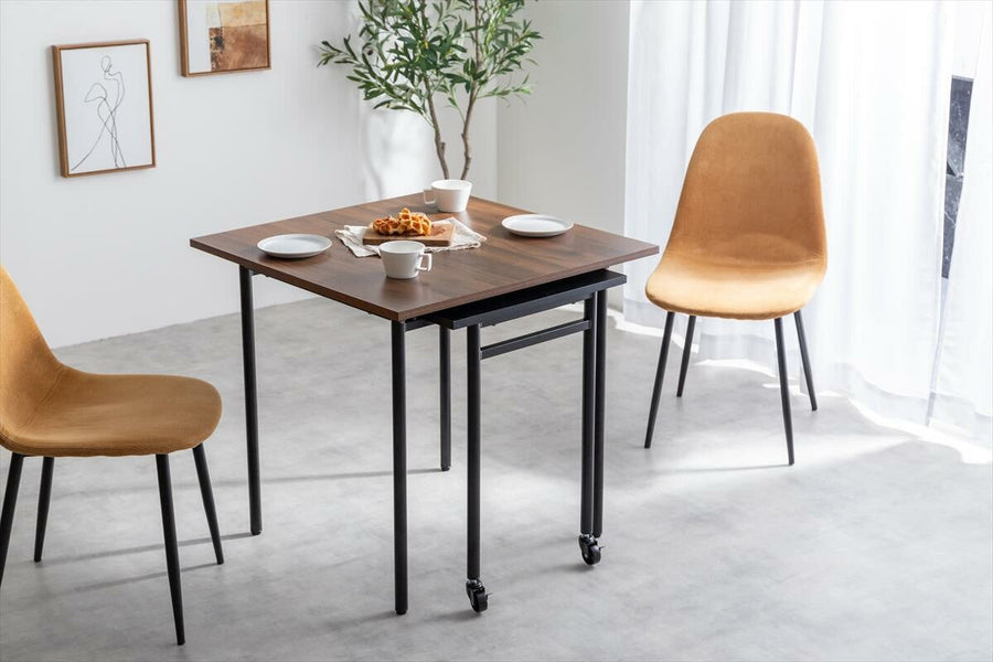 Modern extendable sliding steel leg square dining table