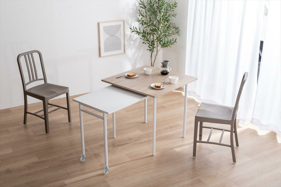 Modern extendable sliding steel leg square dining table