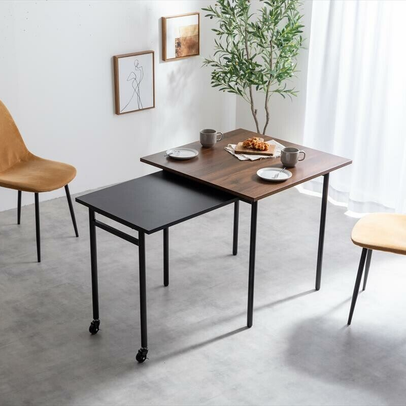 Modern extendable sliding steel leg square dining table