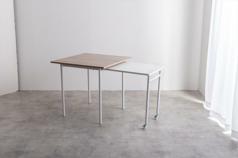 Modern extendable sliding steel leg square dining table