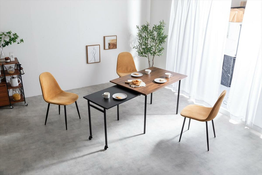 Modern extendable sliding steel leg rectangular dining table
