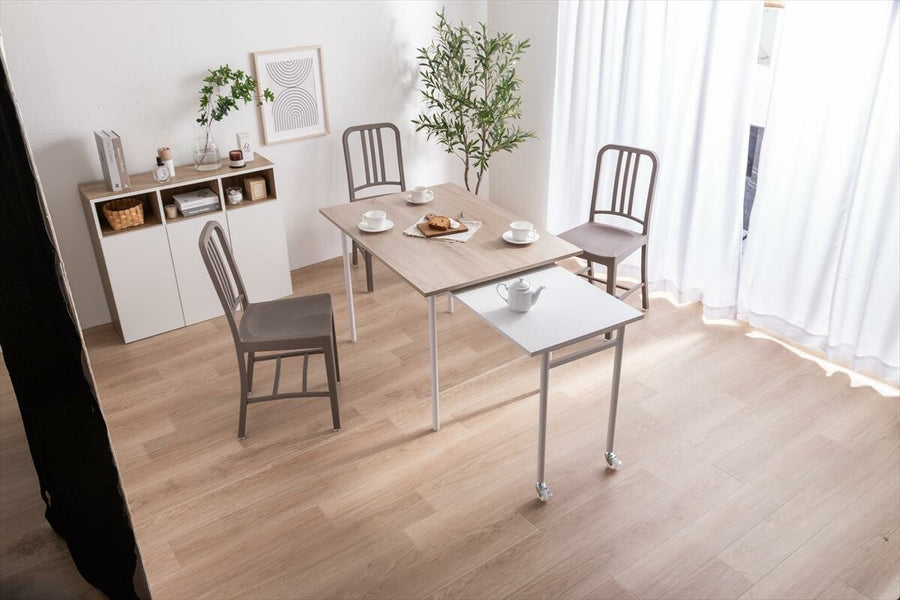Modern extendable sliding steel leg rectangular dining table