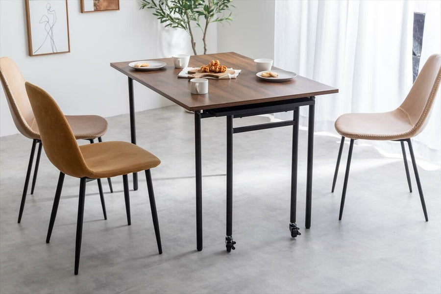 Modern extendable sliding steel leg rectangular dining table